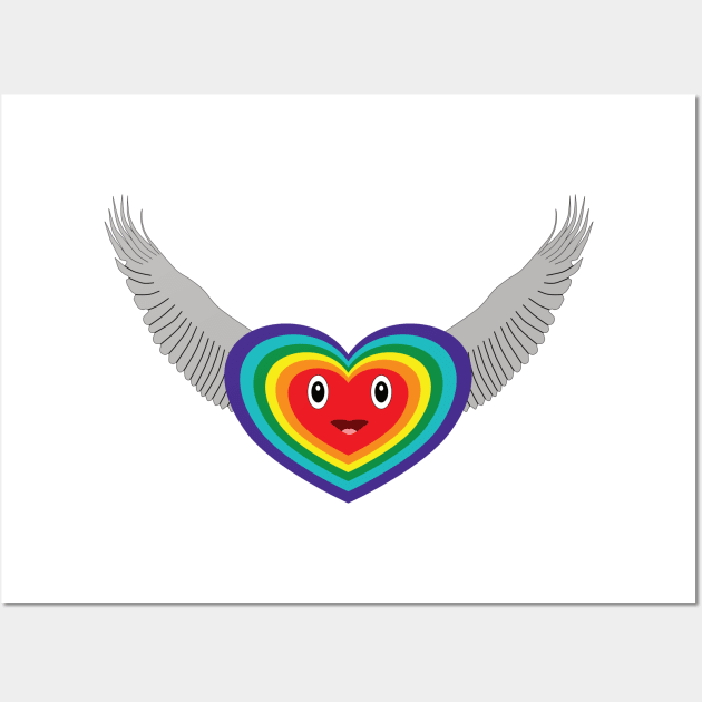 Cartoon of a heart with rainbow colors, flying Wall Art by GiCapgraphics